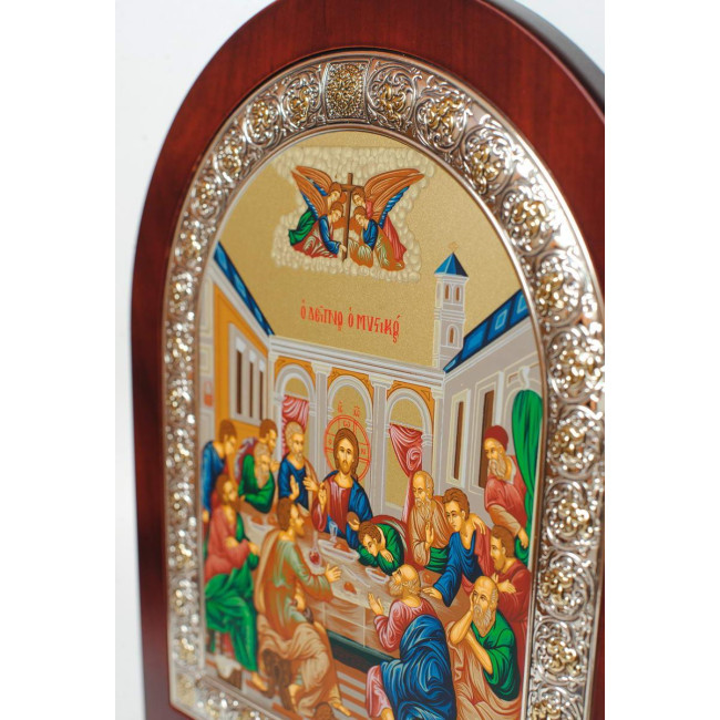 Ікона Таємна Вечеря 26х31см аркової форми в срібній рамці з позолотою