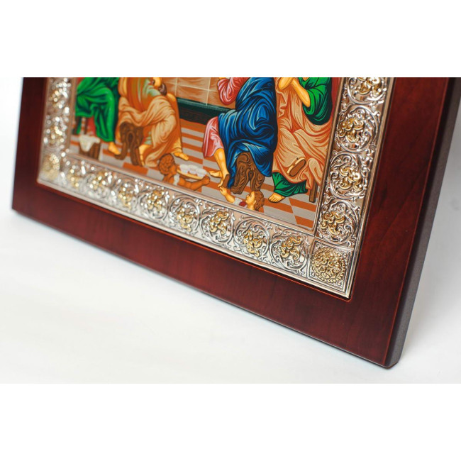 Ікона Таємна Вечеря 26х31см аркової форми в срібній рамці з позолотою