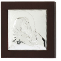 Ікона католицька "Марія з Ісусом" у срібному окладі квадратної форми 110Х110 мм