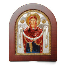 Божа Матір Покрова 11х13см у срібному окладі, вкритому різнобарвною емаллю