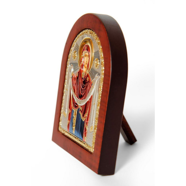 Божа Матір Покрова 11х13см у срібному окладі, вкритому різнобарвною емаллю