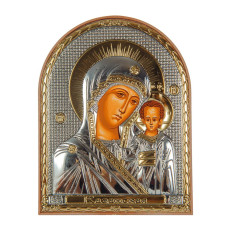 Ікона срібна Казанська Божа Матір 12 x 15,5 см на пластиковій основі, Греція