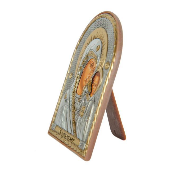 Ікона срібна Казанська Божа Матір 12 x 15,5 см на пластиковій основі, Греція