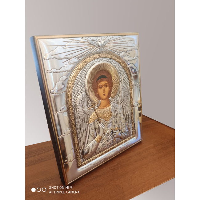 Ікона Ангела Хранителя 16,3х19,2см у срібному окладі з позолотою