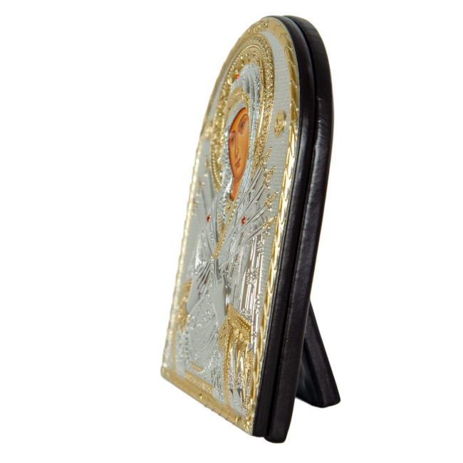 Ікона аркової форми в шкірі Семистрільна Божа Мати 10,5 x 8,5 см