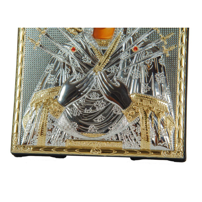 Ікона аркової форми в шкірі Семистрільна Божа Мати 10,5 x 8,5 см