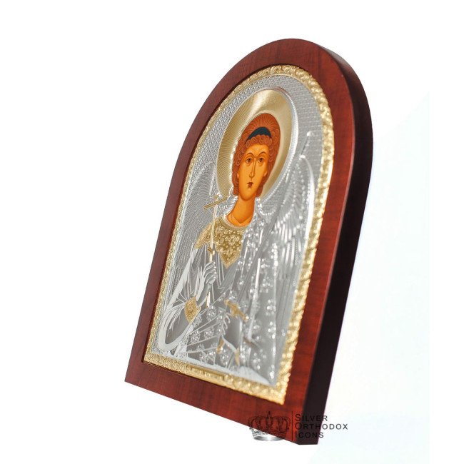Серебряная Икона Ангела Хранителя 5,2х6,8см арочной формы на дереве с рамкой EP1-172XAG/P