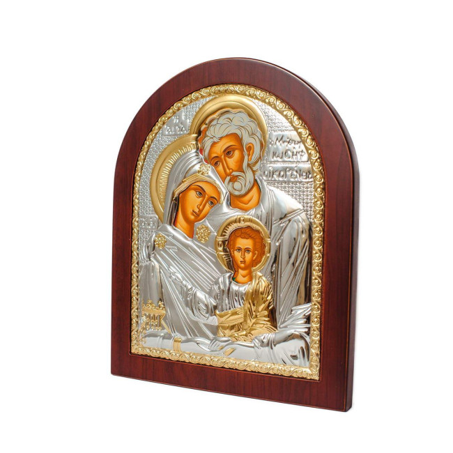 Срібна Ікона Святе Сімейство  5,2х6,8см арочної форми на дереві з рамкою EP1-015XAG/P