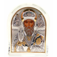 Икона "Николай Чудотворец" серебряная в хрустале 68х84 мм