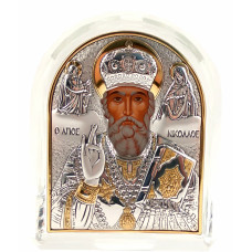 Ікона "Миколай Чудотворець" срібна в кришталі 68х84 мм
