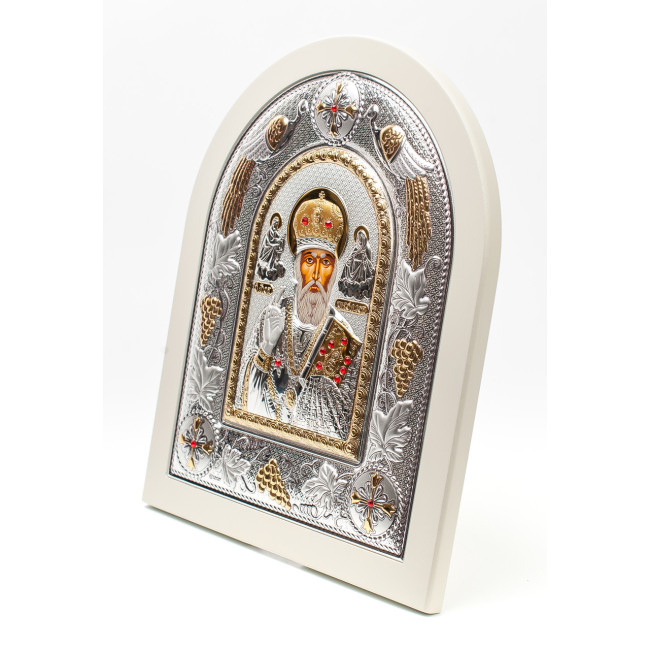 Миколай Чудотворець 12x14см аркової форми на білому дереві