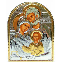 Ікона для сім'ї та будинку "Святе Сімейство" срібна в шкіряній оправі 15,5 х 12 см 105 x 85