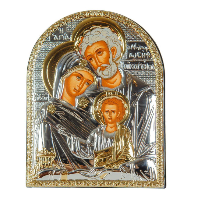 Ікона для сім'ї та будинку "Святе Сімейство" срібна в шкіряній оправі 15,5 х 12 см 105 x 85