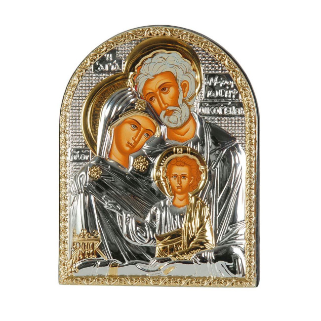 Ікона для сім'ї та будинку "Святе Сімейство" срібна в шкіряній оправі 15,5 х 12 см 105 x 85