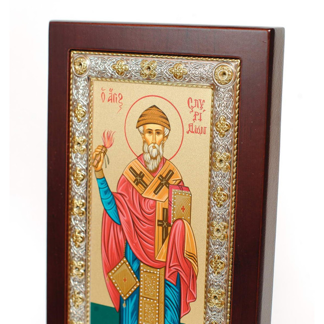 Св. Спиридон Тримифунтский 12,3x21,8см в полный рост, в серебряной рамке