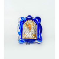 Икона серебренная "Семистрельная Божья Матерь" в муранском стекле 70х90 мм