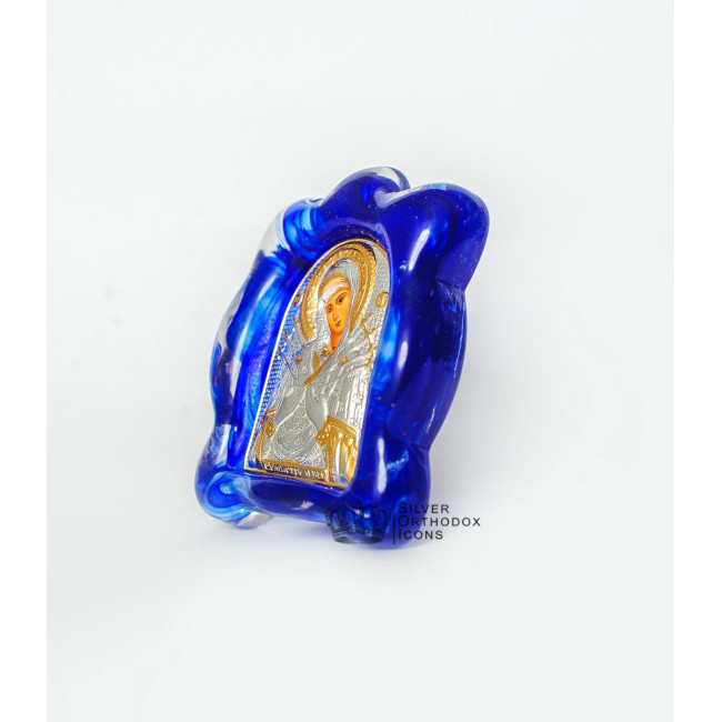Ікона посріблена "Семистрільна Божа Матір" в муранському склі 70х90 мм