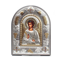 Ангел Хранитель 20х25см Греческая серебряная икона в кожаной оправе