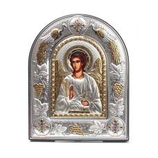 Ангел Хранитель 20х25см Греческая серебряная икона в кожаной оправе