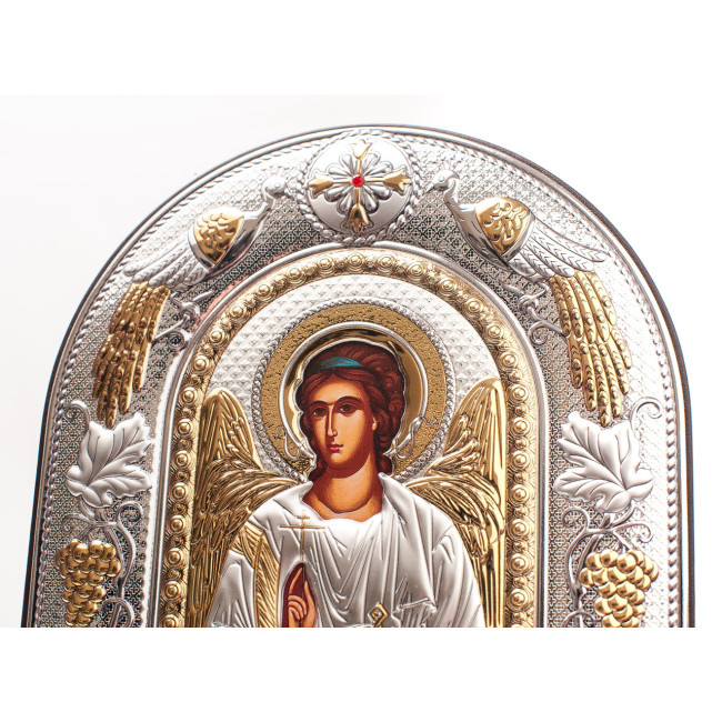 Ангел Хранитель 20х25см Греческая серебряная икона в кожаной оправе
