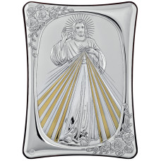 Образ "Ісус Милосердний". Італійська ікона 15х21см, срібний оклад з позолотою