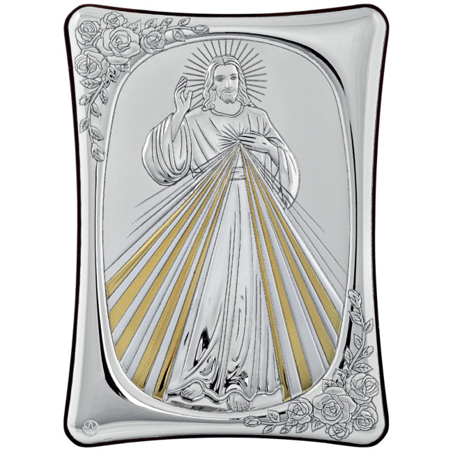 Образ "Ісус Милосердний". Італійська ікона 15х21см, срібний оклад з позолотою