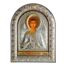 Ангел Хранитель 16,5х21,5 см Срібна Ікона під Склом, обгорнута темною шкірою (Греція)