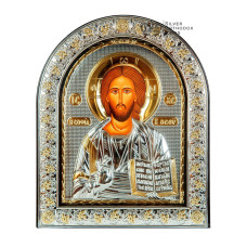 Спаситель Ісус 21х26см Срібна Ікона під Склом, обгорнута темною шкірою (Греція)