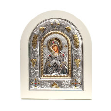 Ікона Семистрільна Божа Матір на білому дереві 15х19 см (Греція)
