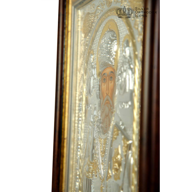 Святий Миколай Чудотворець 25,7х23,3 см - Срібна Ікона в кіоті під склом з Греції