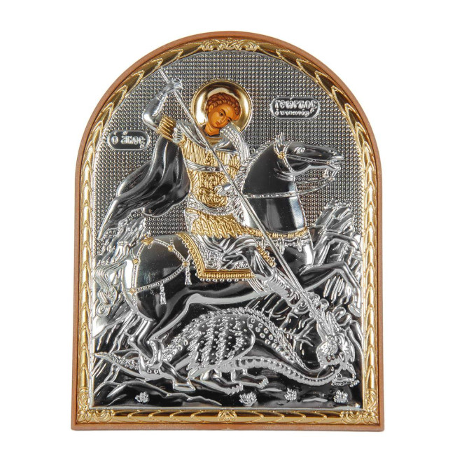 Икона серебряная  Георгий Победоносец 4х5,6см на пластике