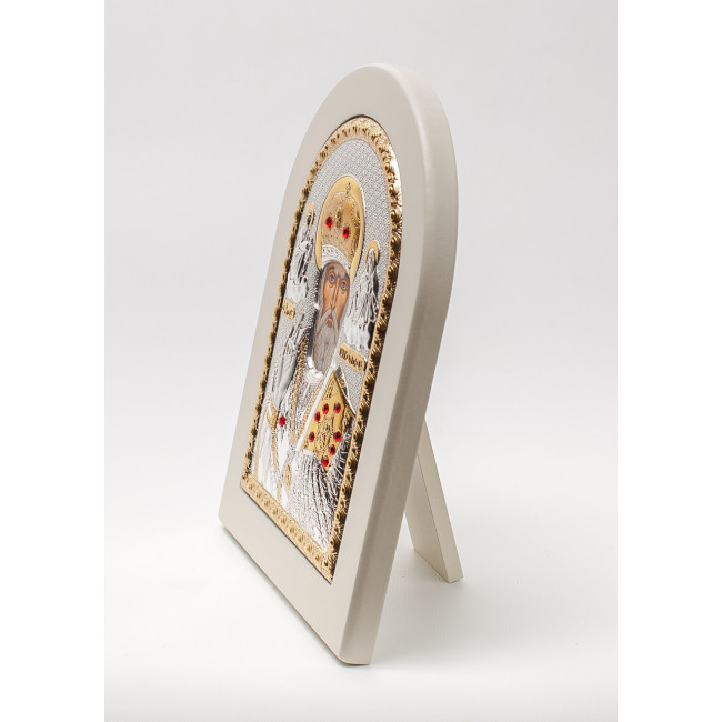 Миколай Чудотворець 20x25см аркової форми на білому дереві