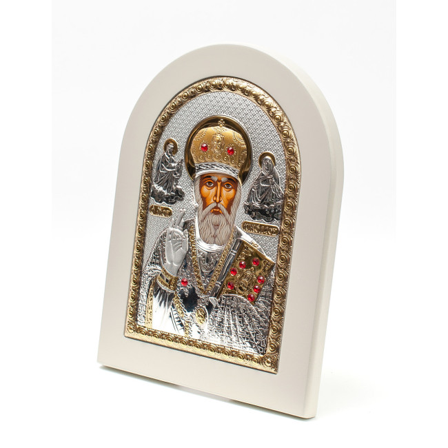 Миколай Чудотворець 20x25см аркової форми на білому дереві