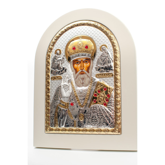 Миколай Чудотворець 20x25см аркової форми на білому дереві