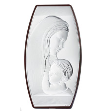 Ікона срібна "Марія з немовлям" у католицькому стилі 260х450 мм