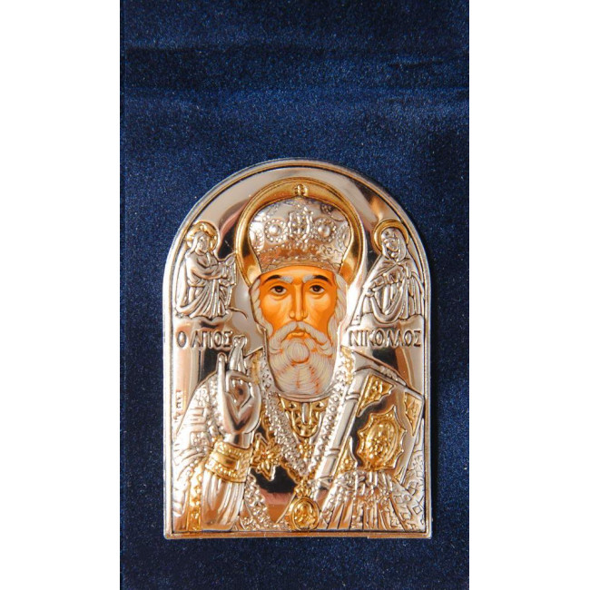 Ікона-складень Микола Чудотворець 3,8x5,3 см в оксамитовій основі