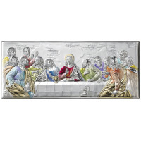 Икона Тайная Вечеря 17х7см в серебряном окладе, покрытом эмалью