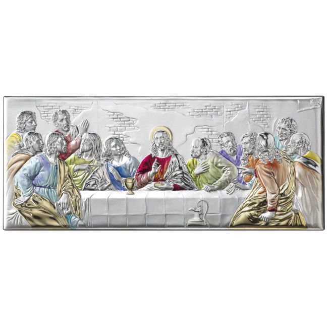 Ікона Таємна Вечеря 17х7см у срібному окладі, вкритому емаллю