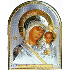 Казанська Божа Матір, срібний оклад у шкіряній оправі 16,5х21,5 см