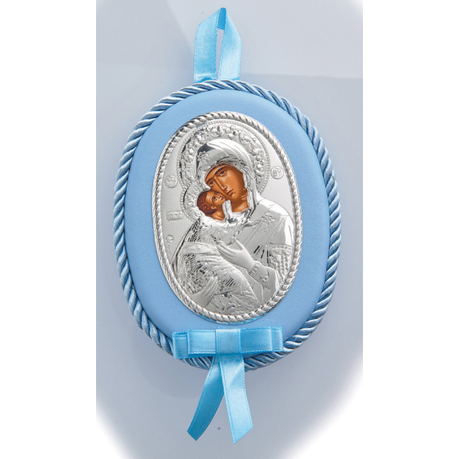 Іконка Володимирська Богородиця 10х12,5см на подушечці (у синьому кольорі)