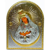 Икона Остробрамская Божья Матерь серебряная в кожаной оправе 165х215 мм