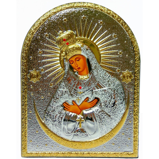 Ікона Остробрамська Божа Матір срібна у шкіряній оправі 165х215мм