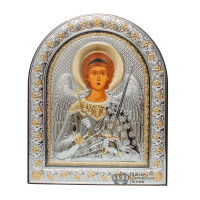 Ангел Хранитель 21х26 см Срібна Ікона під Склом, обгорнута темною шкірою (Греція)