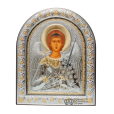 Ангел Хранитель 21х26см Серебряная Икона под Стеклом обтянута в темную кожу ( Греция )