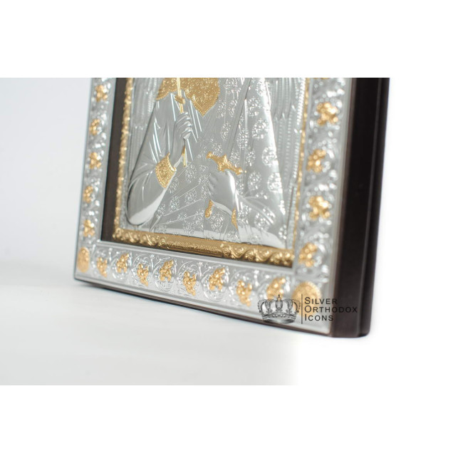 Ангел Хранитель 21х26 см Срібна Ікона під Склом, обгорнута темною шкірою (Греція)