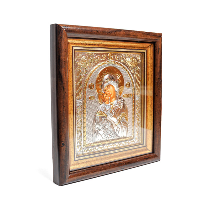 Ікона Володимирська Богородиця 15,5 х 17 см під склом у сріблі та позолоті ( Божа Мати ) 
