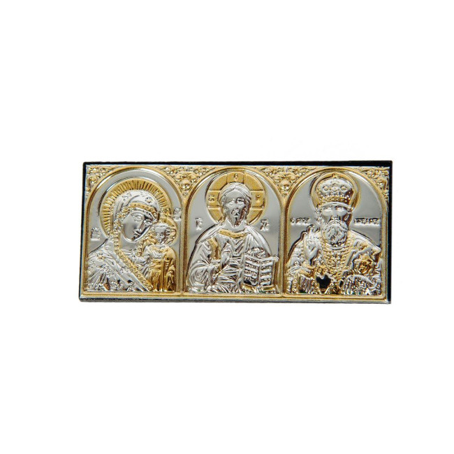 Автомобільна ікона, триптих, іконостас в машину Silver Axion 10х4,6см