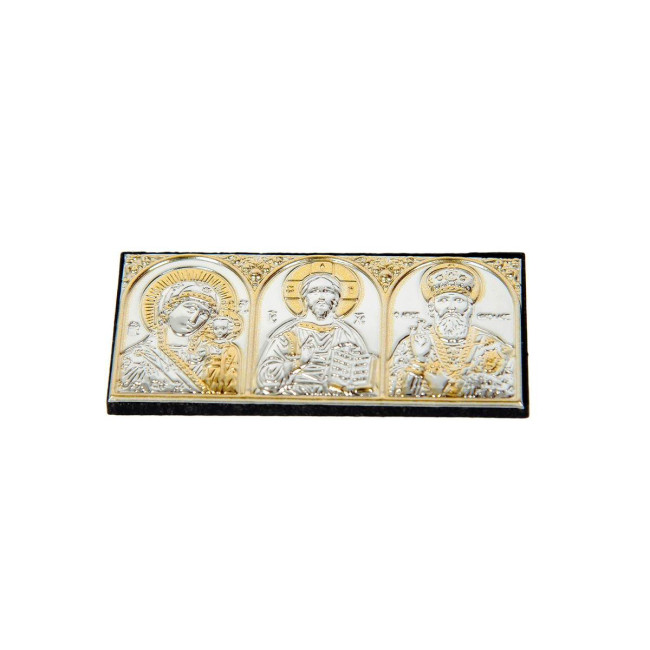 Автомобільна ікона, триптих, іконостас в машину Silver Axion (34х77 мм)