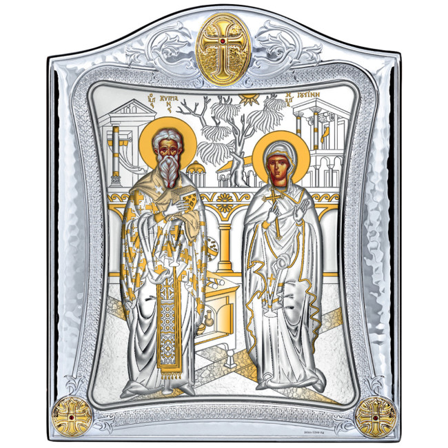 Ікона Кипріян та Устинія 20х25 см. Грецька Срібна Унікальна Ікона