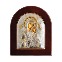 Страстная Божья Матерь 8,5х10см Греческая икона  в серебре и золоте (GOLD)